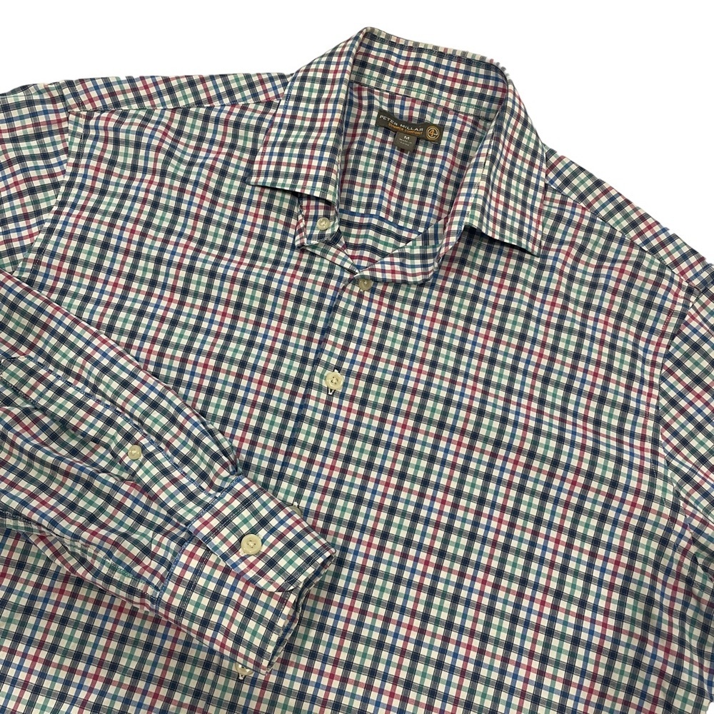 Peter Millar Summer Comfort Long Sleeve Button Down Plaid Green Blue Red Sz M